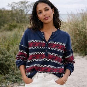 Free People We The Free SZ L To The Woods Thermal Sweater In Boy Combo $128